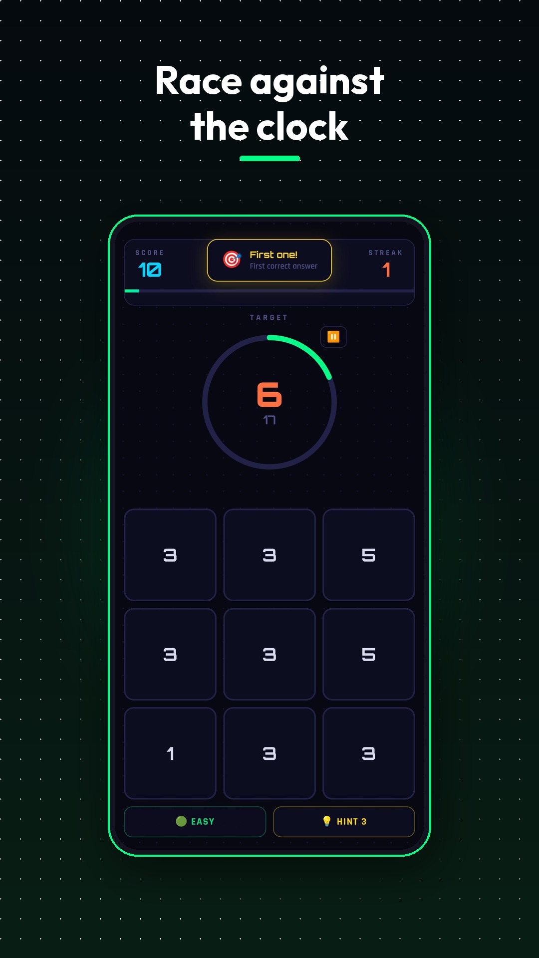 TenSum Timed mode racing against the clock